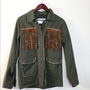 New Zara Military Green Fringe Jacket